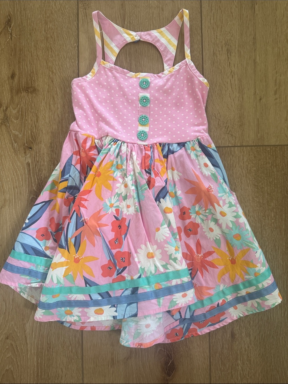 Matilda Jane Pink Floral Sundress with Mint Buttons